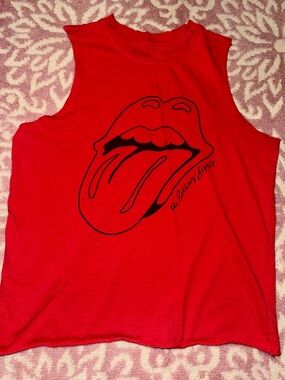 Rolling Stones Red Distressed Muscle Tank Top 2023 Bravado Small Logo